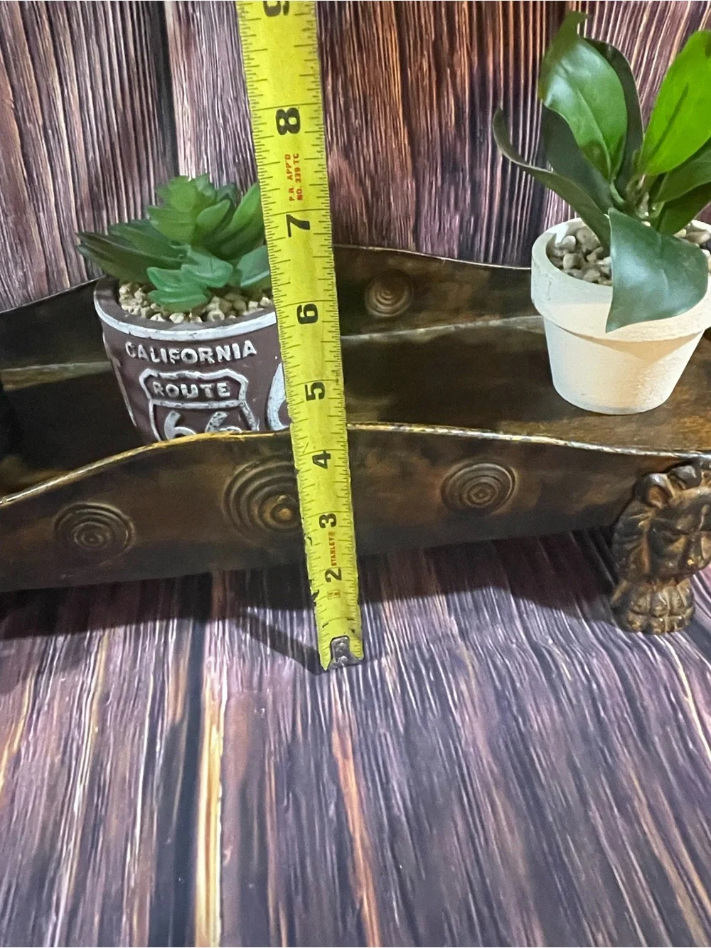 Gold Plated Steel Vtg Lion Footed Planter/decor with 3 artificial planters